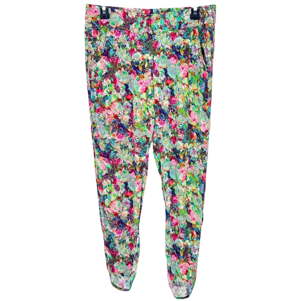 Sam & Lavi Abstract Floral Rayon Ankle Pants Pull On Artistic Boho Print Women M